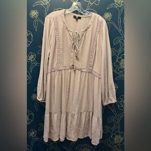 Boho FRYE tunic dress. Textured details, long sleeve, lavender color SIZE LARGE